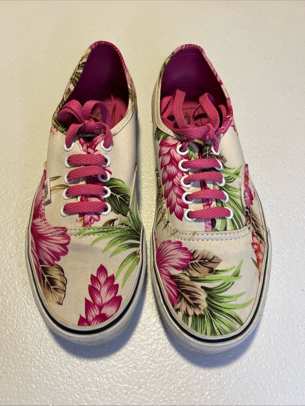 Vans Women's Cream Floral Canvas Sneakers with Pink Accents